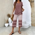 thumbnail image 2 of Womens Lounge 2 Piece Outfits Casual Wide Leg Crop Pants and Top Matching Set Summer Holidays Beach Clothes, 2 of 6