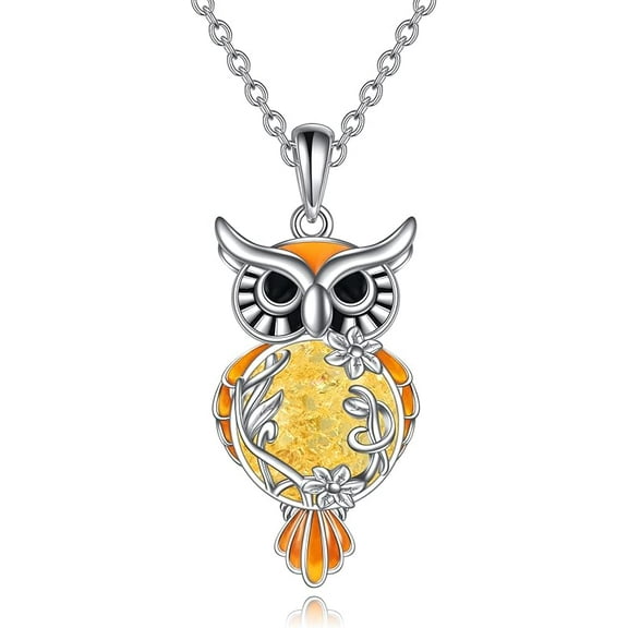 DOLIOX Moonstone Owl Necklace Gifts Sterling Silver Filigree Owl Pendant Necklace Christmas Jewelry for Women