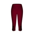 thumbnail image 5 of Women Capri Leggings Plus Size Tummy Control Elastic High-Waisted Solid ColorWorkout Athletic Running Legging Yoga Pants for Women Red XL, 5 of 9