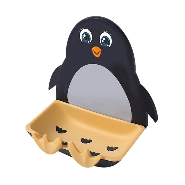 Wosthever Caja de jabón de viaje impermeable con bonitos pingüinos, soporte para baño, portátil para ducha, hogar, accesorios de Juegos de accesorios de baño Negro
