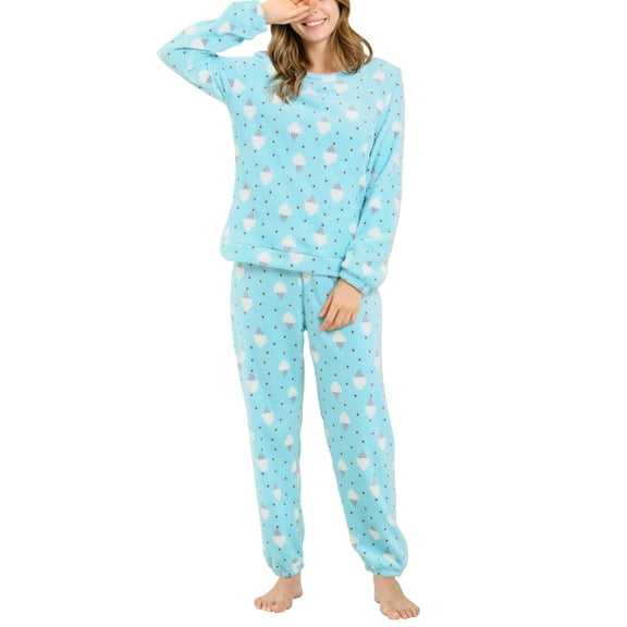 MODA NOVA Junior's Printed Long Sleeve Winter Flannel Pajama Sets XX-Large Blue