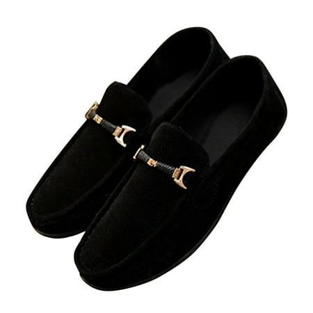 KIJBLAE Men s Suede Loafers Slip On Shoes Comfort Buckle Dress Flats Breathable Driving Moccasins Black 42