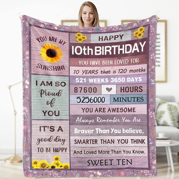 AMERTEERGifts pour Fille de 10 Ans Idées de Cadeaux pour Fille de 10 Ans Décorations de 10e Anniversaire pour Fille Garçons Cadeaux de 10e Anniversaire pour Filles Meilleurs Cadeaux d'Anniversaire pour Fille de 10 Ans 50”x60”