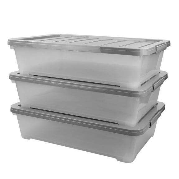 Teyyvn 3-Pack Plastic Under Bed Storage Boxes, Under Bed Latching Box with Wheels, 40 Quart