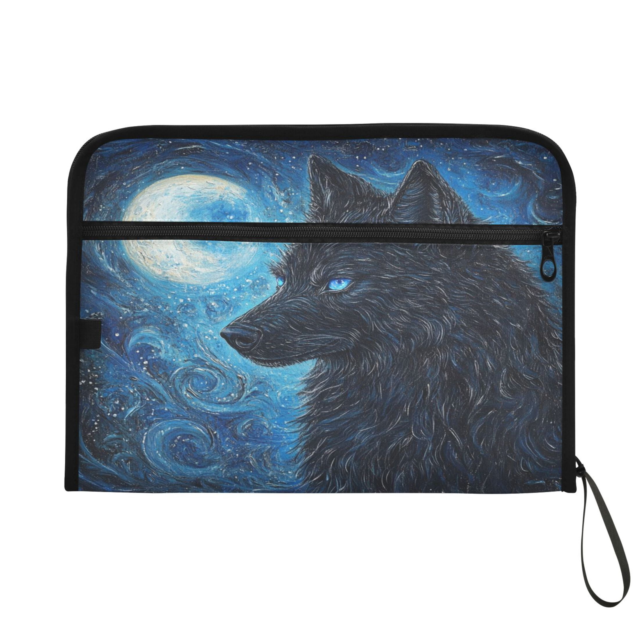 WOBOGO Cool Black Wolf Expanding File Folder Letter Size Accordion Filing Organizer 13 Pocket Separate Organ Pocket