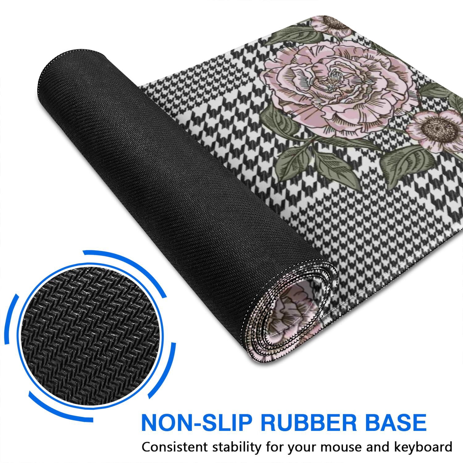 Long Mouse Pads for Desk,Pioneer Flower Floral Print Pattern Desk Mats on Top Of Desks, Desk Mouse Pad Extra Large with 3mm Non-Slip Base and Stitched Edge for Gaming,Office,Work,Home 47.3"x23.6"