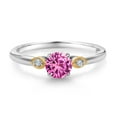 thumbnail image 2 of 925 Sterling Silver and 10K Yellow Gold Pink Created Sapphire and White Lab Grown Diamond 3 Stone Engagement Ring for Women (0.58 Cttw, Round September Birthstone, Available in Size 5,6,7,8,9), 2 of 4
