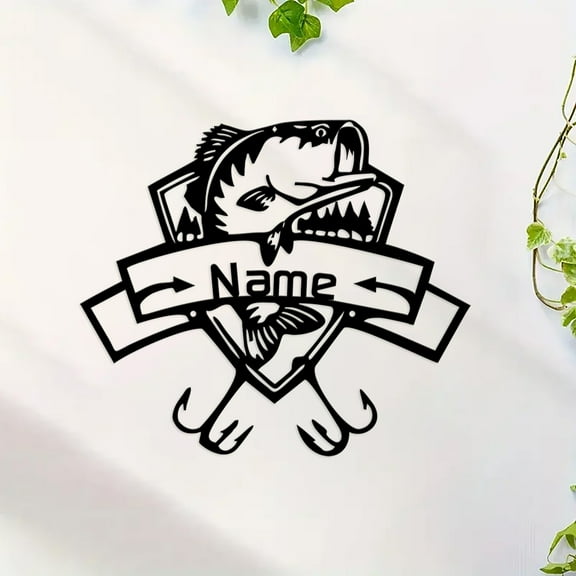 Custom Bass Fishing Metal Wall Personalized Fisher Name Sign Home Decor Kid Boy Girl Nursery Decoration Xmas Birthday Gift