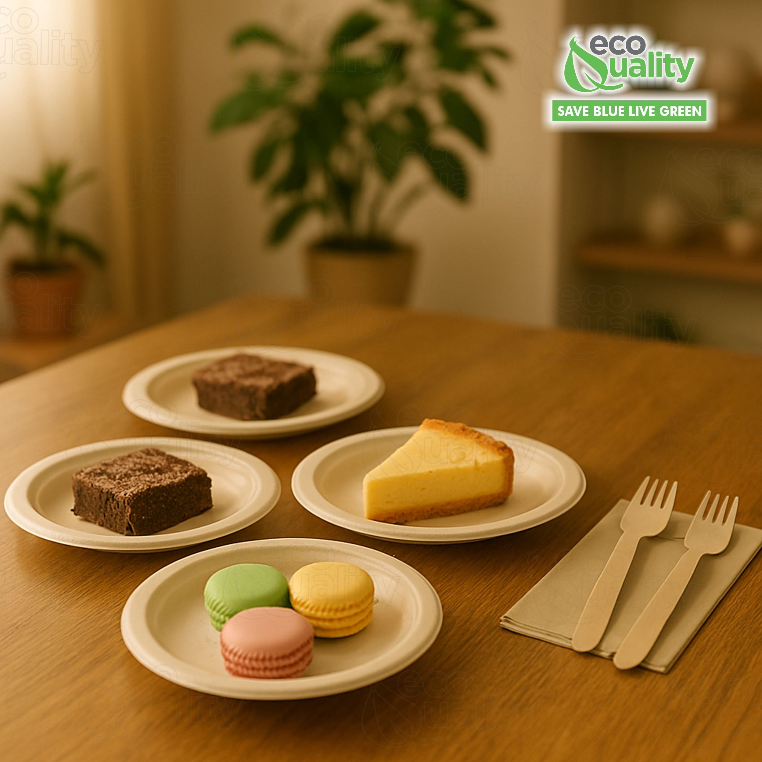 EcoQuality 100% Compostable 6-Inch Plates [500 Count] - Natural SugarCane Biodegradable Compostable Bagasse Bamboo Environmentally Friendly - Plates for Dessert, Appetizers, Birthdays, Microwavable