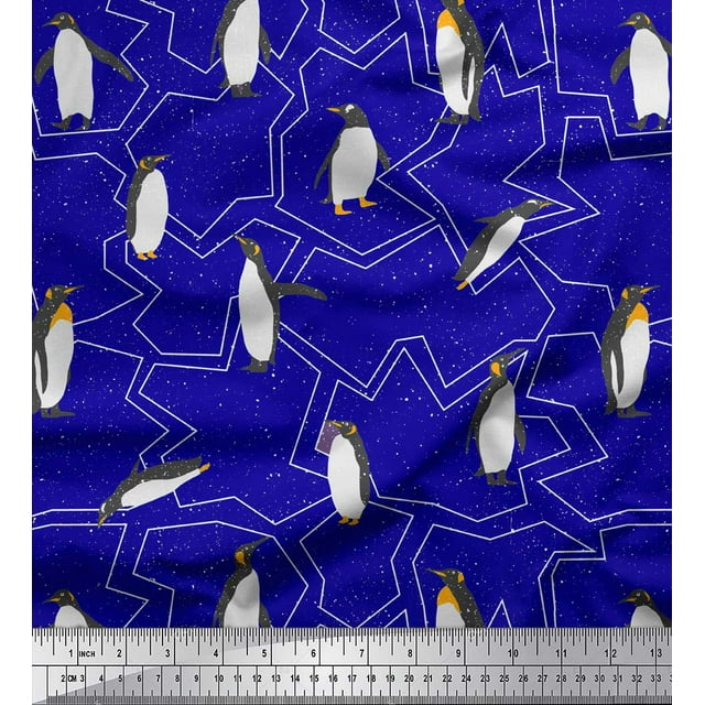 Soimoi Tissu en Poly Georgette Bleu Imprimé Pingouin Océan au Mètre 42 Pouces de Large