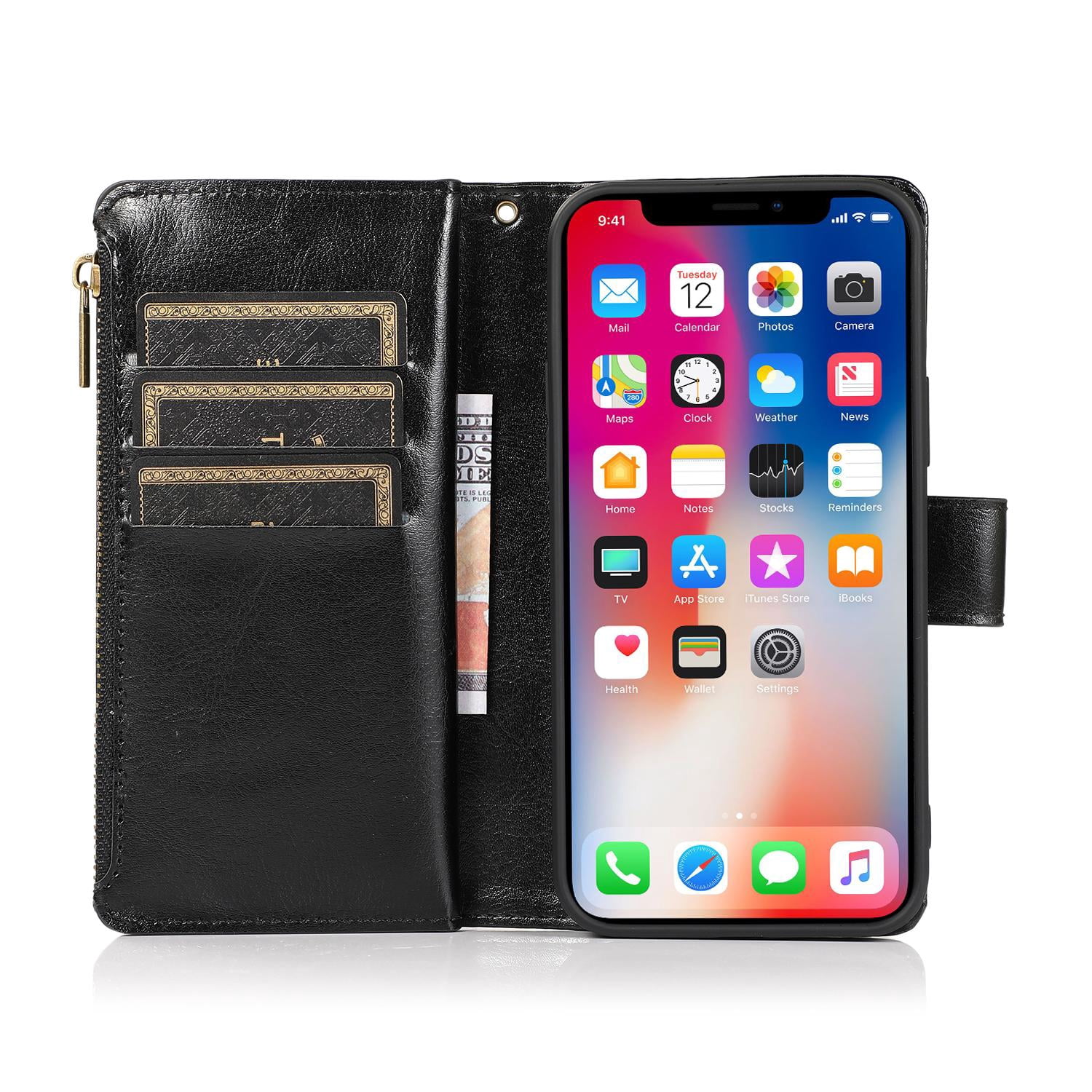 Luxury Wallet Card ID Zipper Money Holder Case Cover with detachable lanyard FOR iPhone 14 Pro Max
