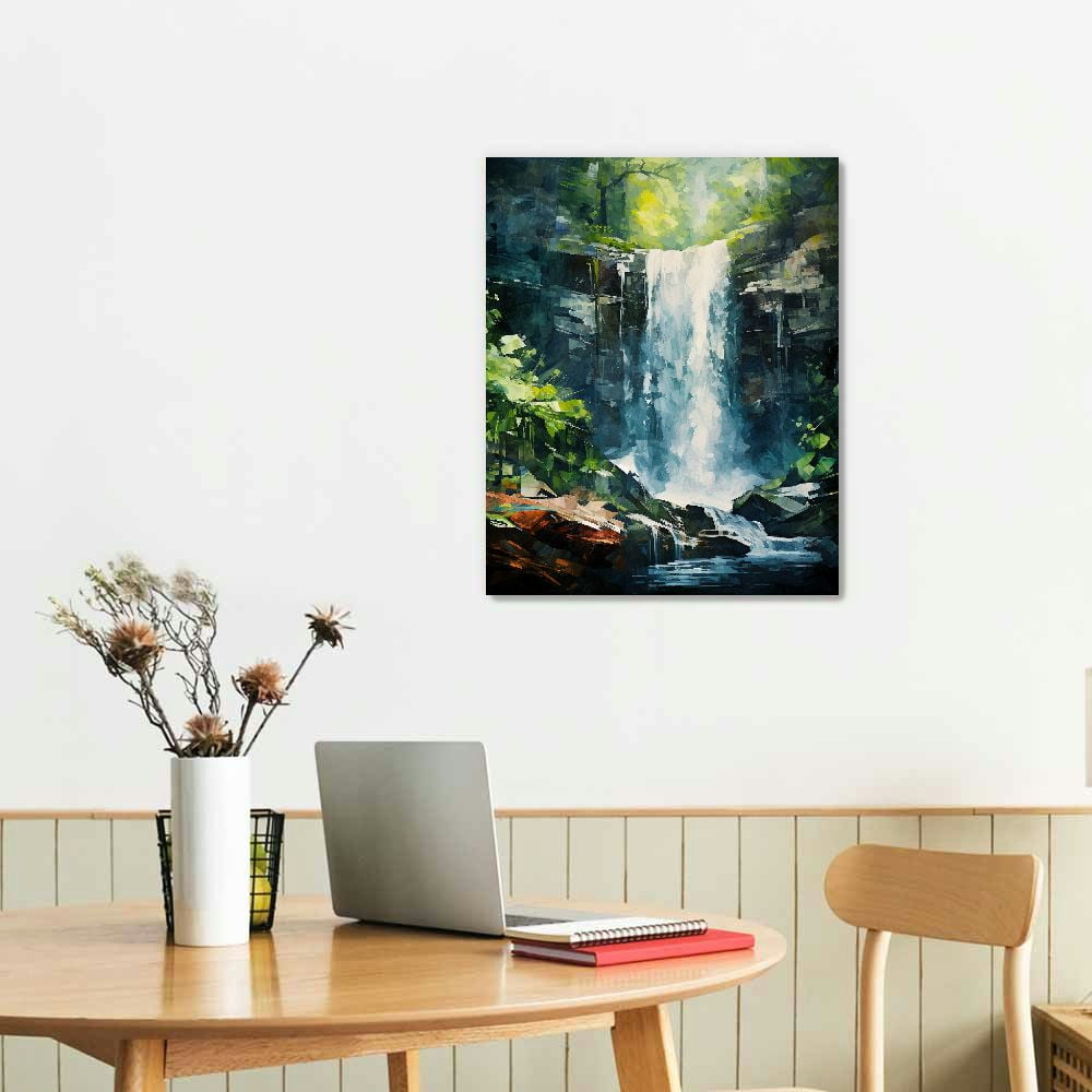 COMIO Green Forest Canvas Wall Art Waterfall Pictures Wall Decor Green Nature Landscape Canvas Painting Calming Nature Scene Canvas Print Artwork for Living Room Bedroom Office Home Wall Decoration