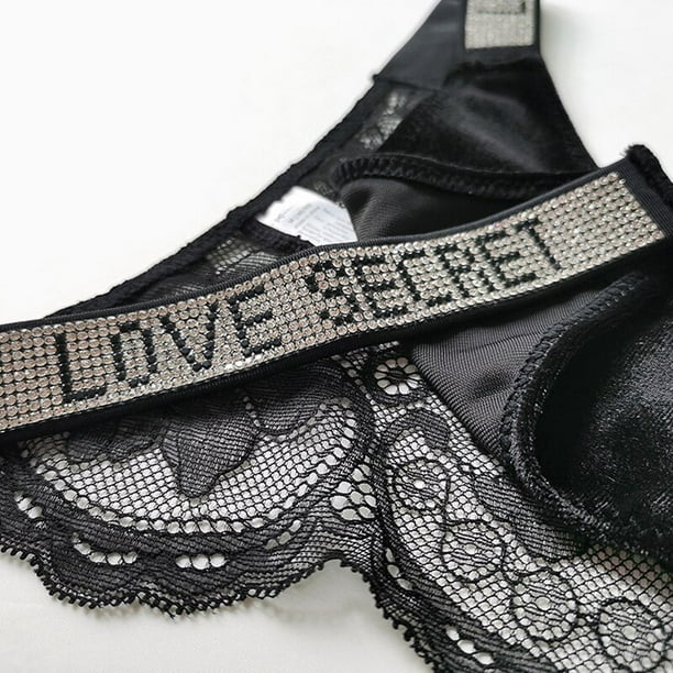 Velvet Lace Transparent Panties Women G String Comfort Seamless Briefs  Lingerie Sexy Rhinestone Low Waist Underwear Intimates 