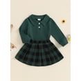 thumbnail image 2 of FEORJGP Little Girls 2-piece Casual Skirt Set 12M 18M 2T 3T 4T 5T Toddler Baby Long Sleeve Shirts Lapel Button Pullovers Solid Tops with Pleated A-linhion Comfy Daily Outfits for Spring Fall, 2 of 7