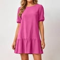 thumbnail image 4 of Women's Summer Puff Sleeve Mini Dress, Casual Crewneck Ruffle Hem Babydoll Dress, Loose Fit Tiered Shift Sundress, 4 of 4