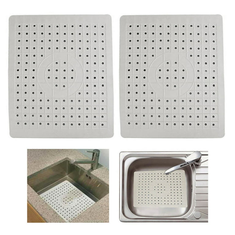 2pcs Kitchen Sink Mats With Holes Non-slip Rubber Drain Pad Glass
