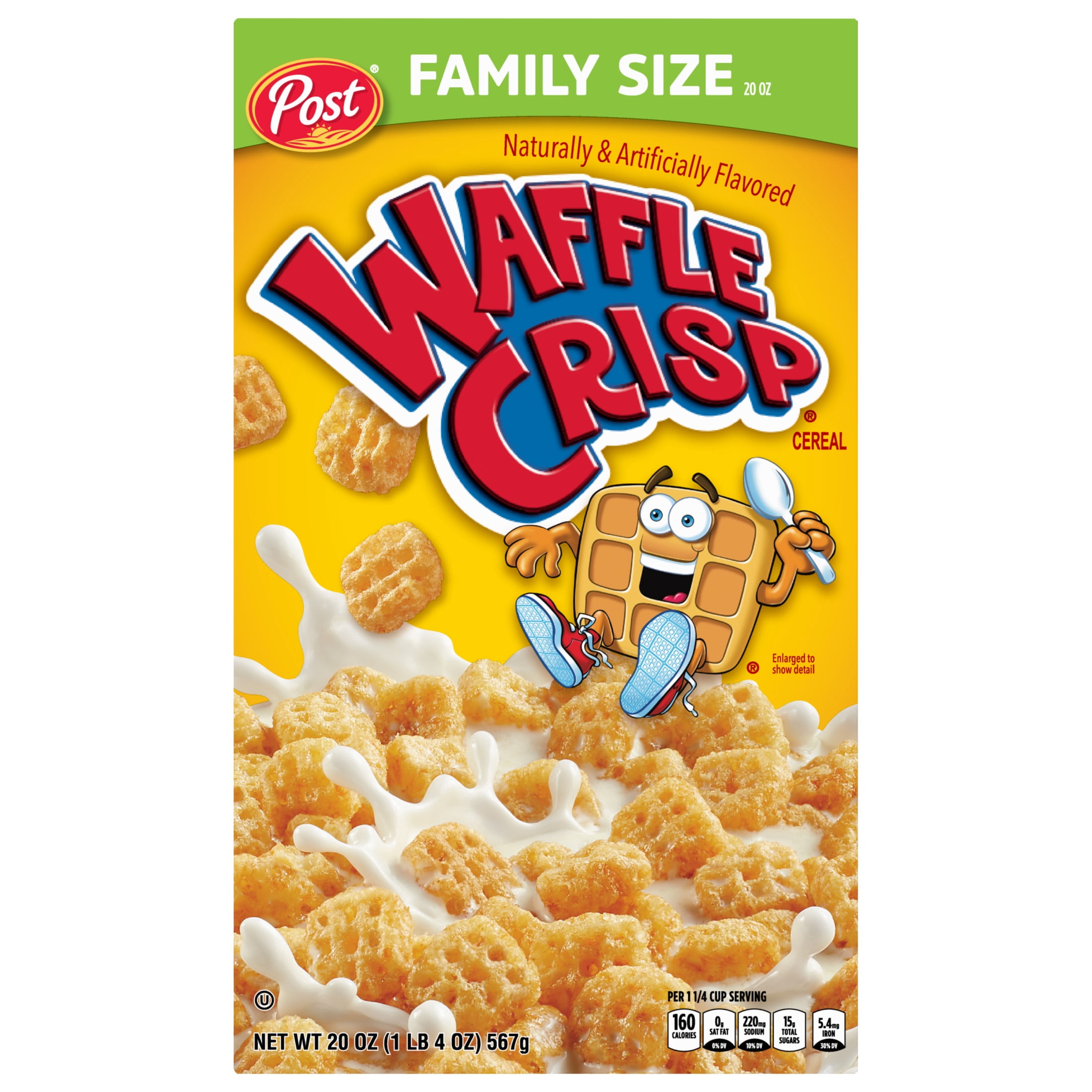 Post Waffle Crisp Breakfast Cereal, Sweetened Waffle Shaped Cereal, Crunchy 20 oz Box