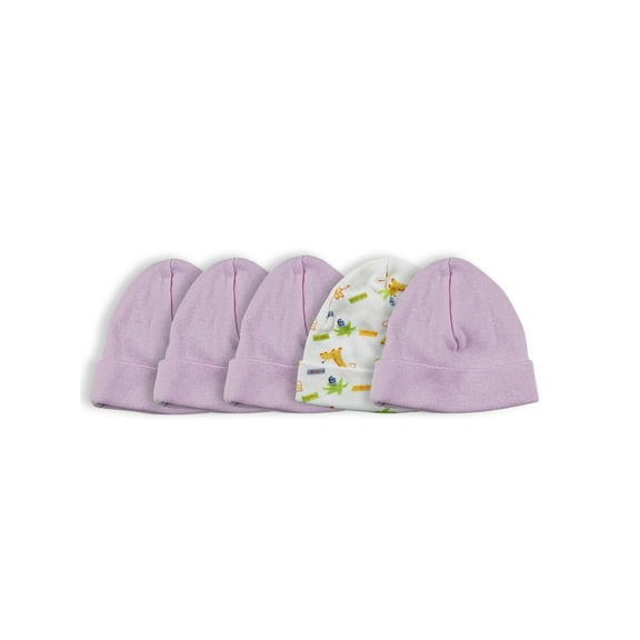 Set of 5 8" Purple, Yellow, and White Whimsical Infant Girls' Beanie Baby Cap