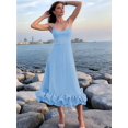 thumbnail image 6 of Womens Fashion Spaghetti Strap Flowy A-Line Dress with 3D Floral Appliques Party Maxi Gown XL, 6 of 7