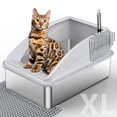thumbnail image 1 of Caja de arena para gatos INVENHO de acero inoxidable XL con tapa y accesorios, 1 of 7