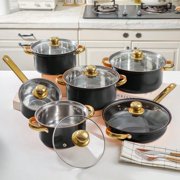 12-Piece Stainless Steel Cookware Set with Stay-Cool Handles – Dishwasher Safe Pots & Pans for Induction, Electric & Gas Cooktops, Gold Finish
