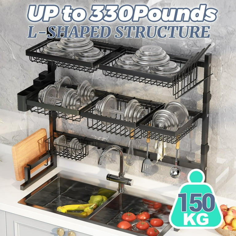 ADBIU Large Kitchen 3-Tier Over Sink Dish Drying Rack, Expandable