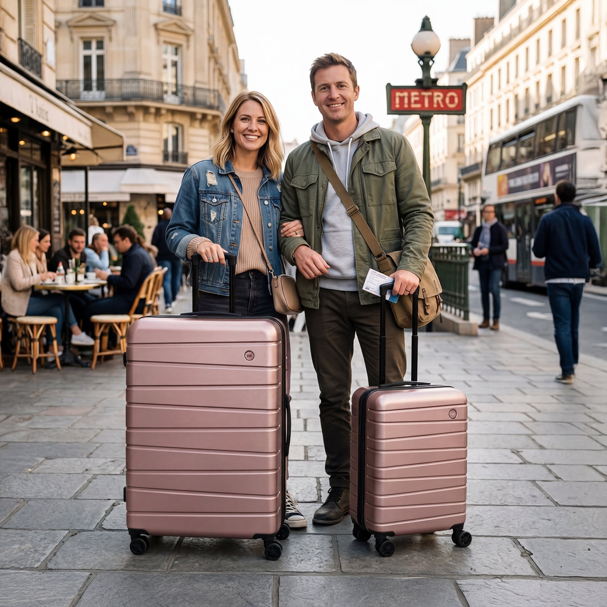 New York Xpress 2-Piece Hardside Luggage Set with Spinner Wheels,Lightweight 20" Carry-on and 30" Large Checked Suitcase, Rose Gold - 2538