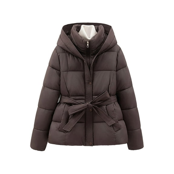 MELDVDIB Womens Quilted Puffer Coats Thickened Zip-Up Solid Color Stand Collar Winter Jacket Warm Outerwear Tops with Drawstring Waist