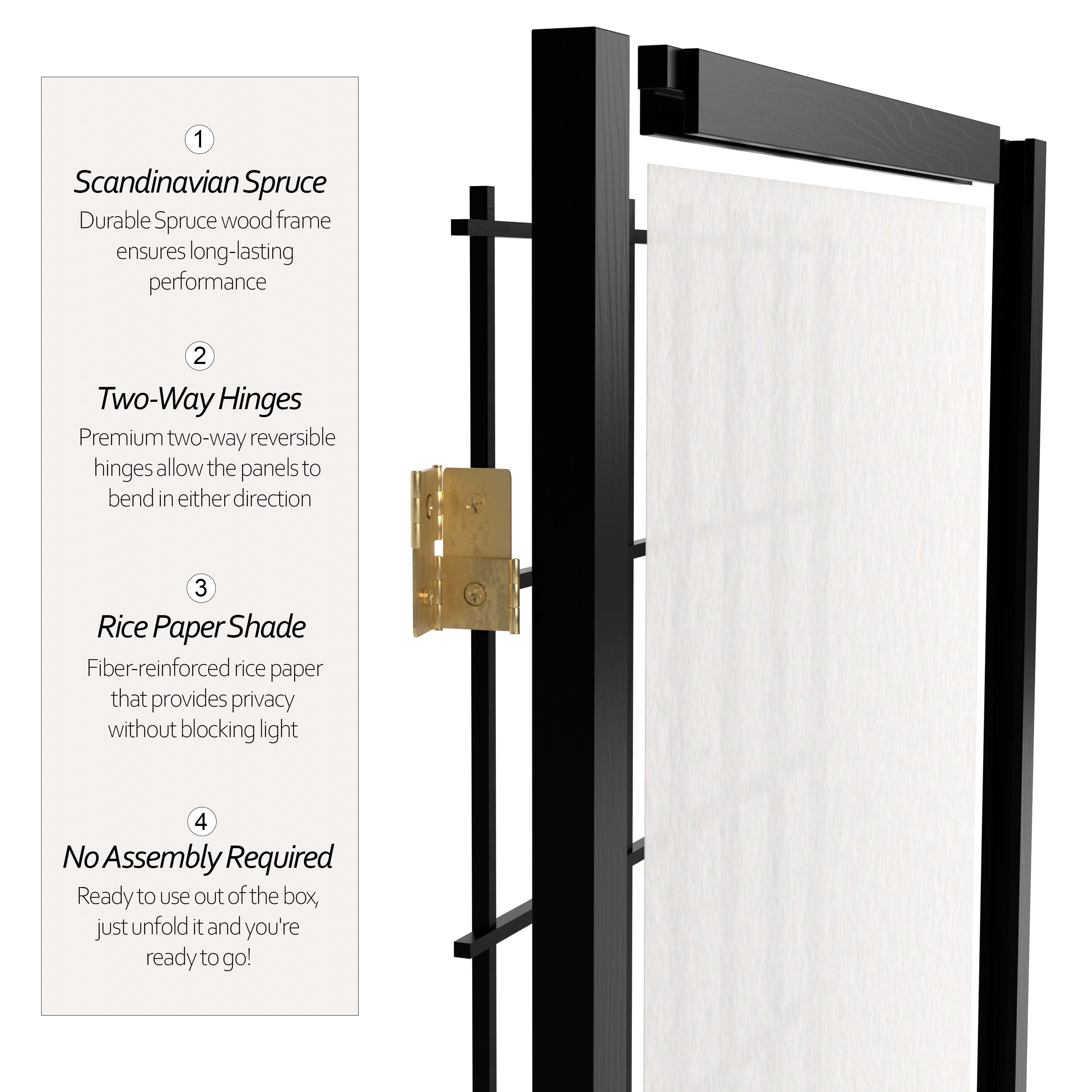 Red Lantern 7 ft. Tall Window Pane Shoji Screen - Black - 4 Panels