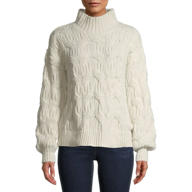 Time and Tru Women's Mockneck Cable Knit Sweater - Walmart.com
