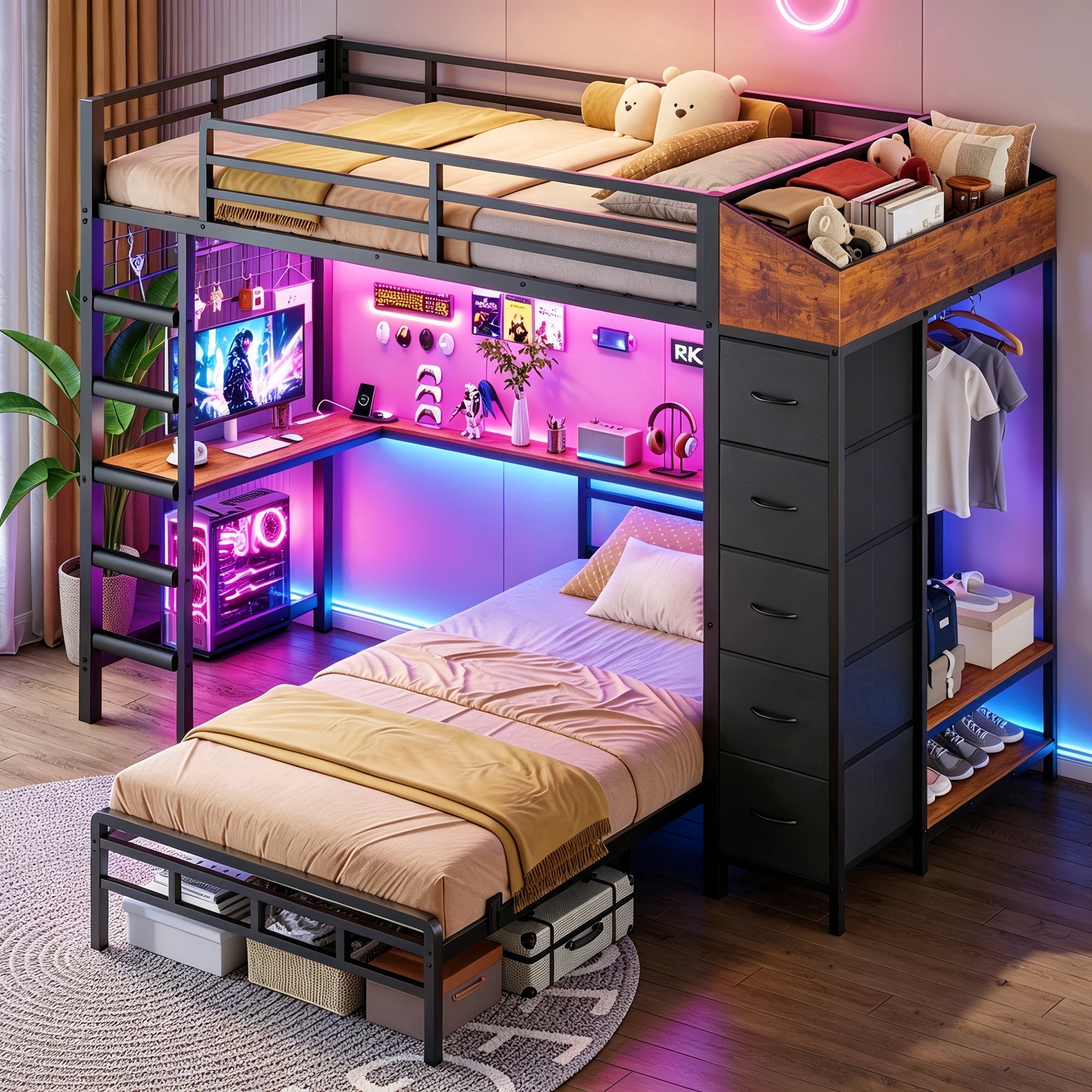 Ktaxon Metal Twin Triple Bunk Bed, Twin over Twin over Twin XL Bed