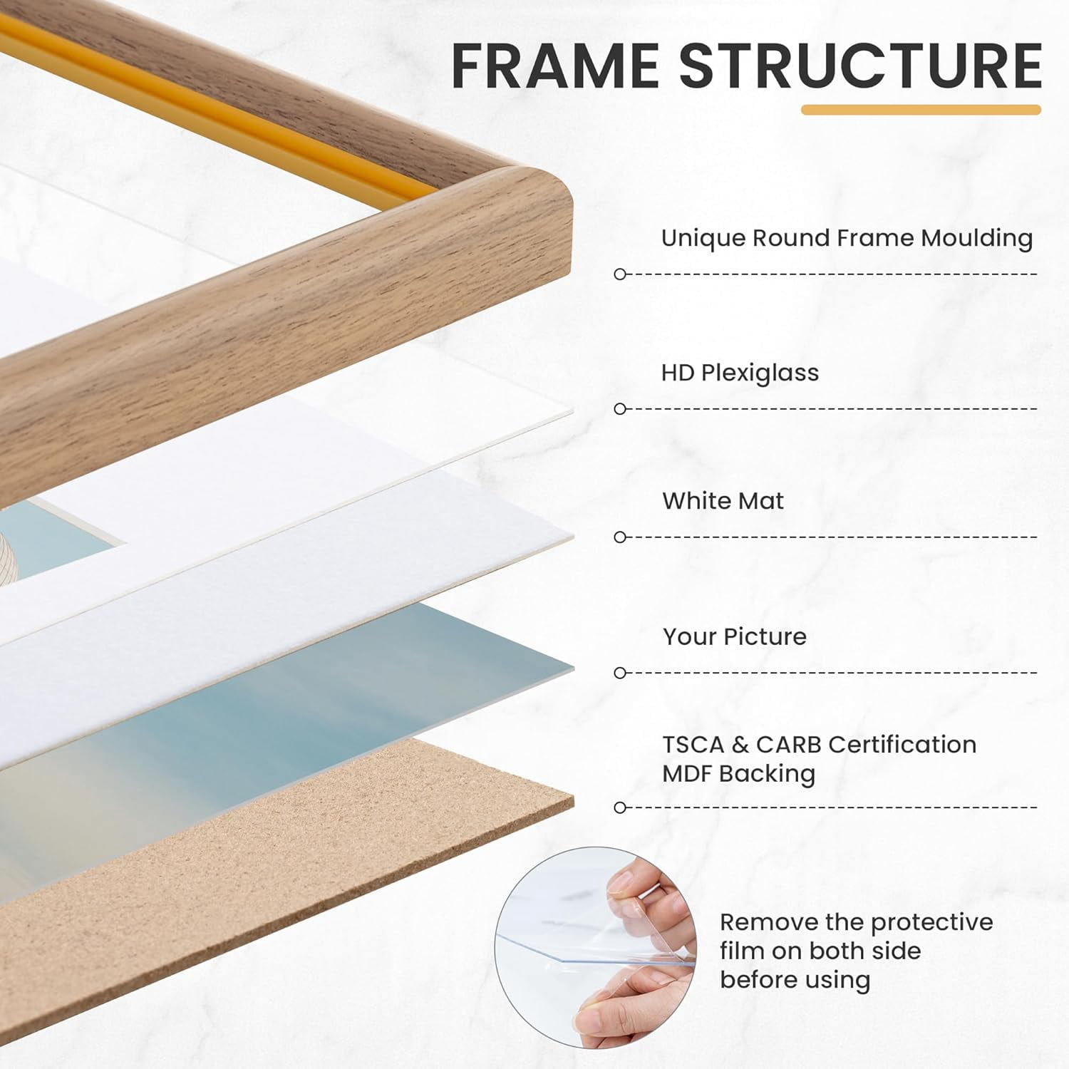 5x7 Picture Frame, Display Pictures 4x6 with Mat or 5x7 Without Mat, Wall and Tabletop Display Photo Frame, Natural Woodgrain, 1 Pack