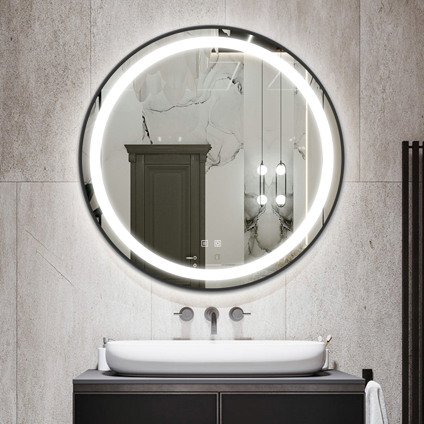 KLC 18" Round Bath Mirror Wall Mounted Vanity Mirror LED Mirror with