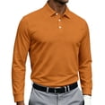 thumbnail image 2 of Hearthz Mens Golf Polo Soft Breathable Solid Color Cotton Long Sleeve Shirt Men Moisture Wicking Golf Polo Shirts for Men Orange L, 2 of 9