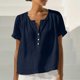 thumbnail image 4 of Craaazy Women's Casual V Neck Blouse, Solid Color Short Sleeve Cotton Linen Top, Loose Fit Comfy Henley Tunic for Daily Wear Gifts, 4 of 9