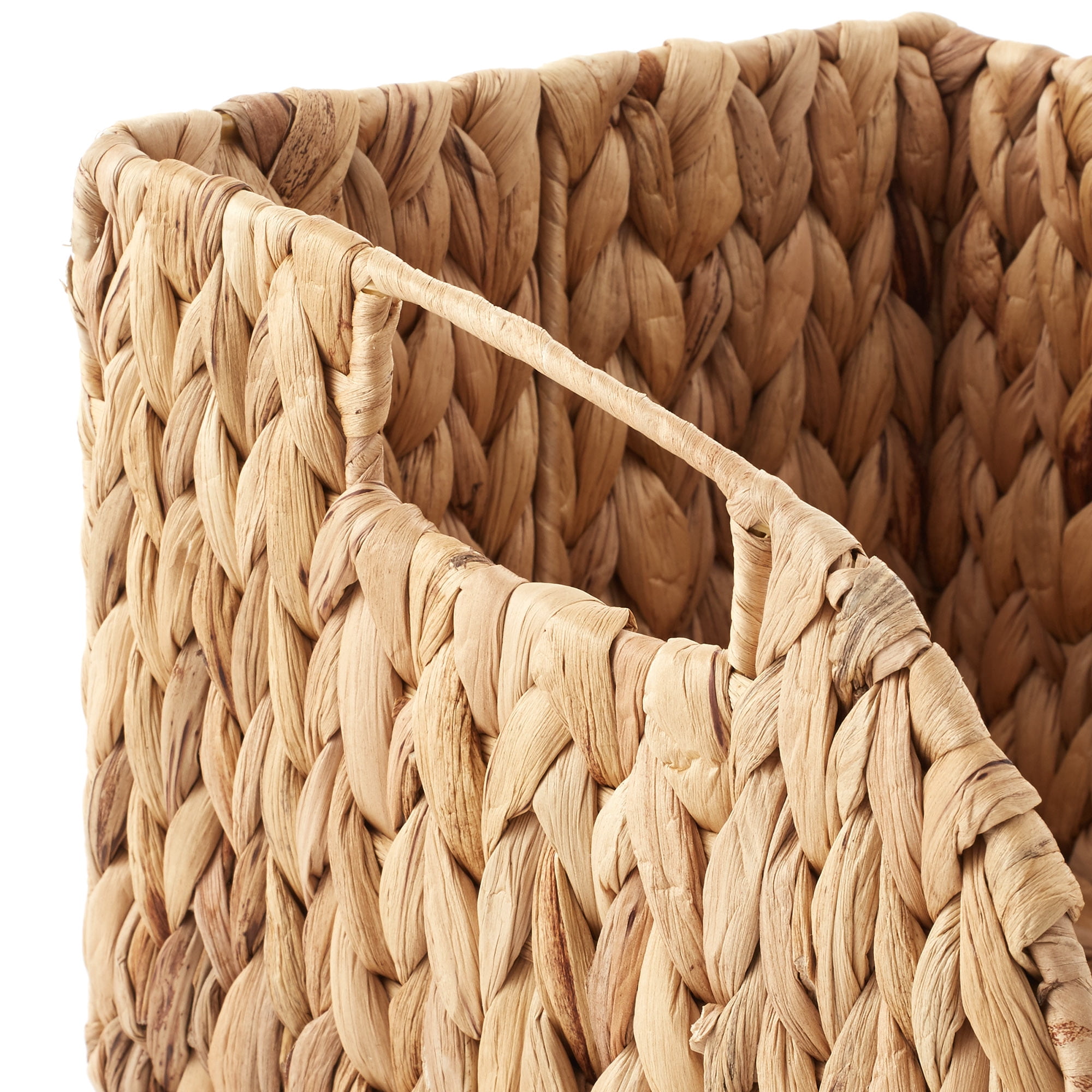 Casafield (Set of 2) Water Hyacinth Pantry Baskets with Handles - Natural, Medium and Large Size Woven Storage Baskets for Kitchen Shelves