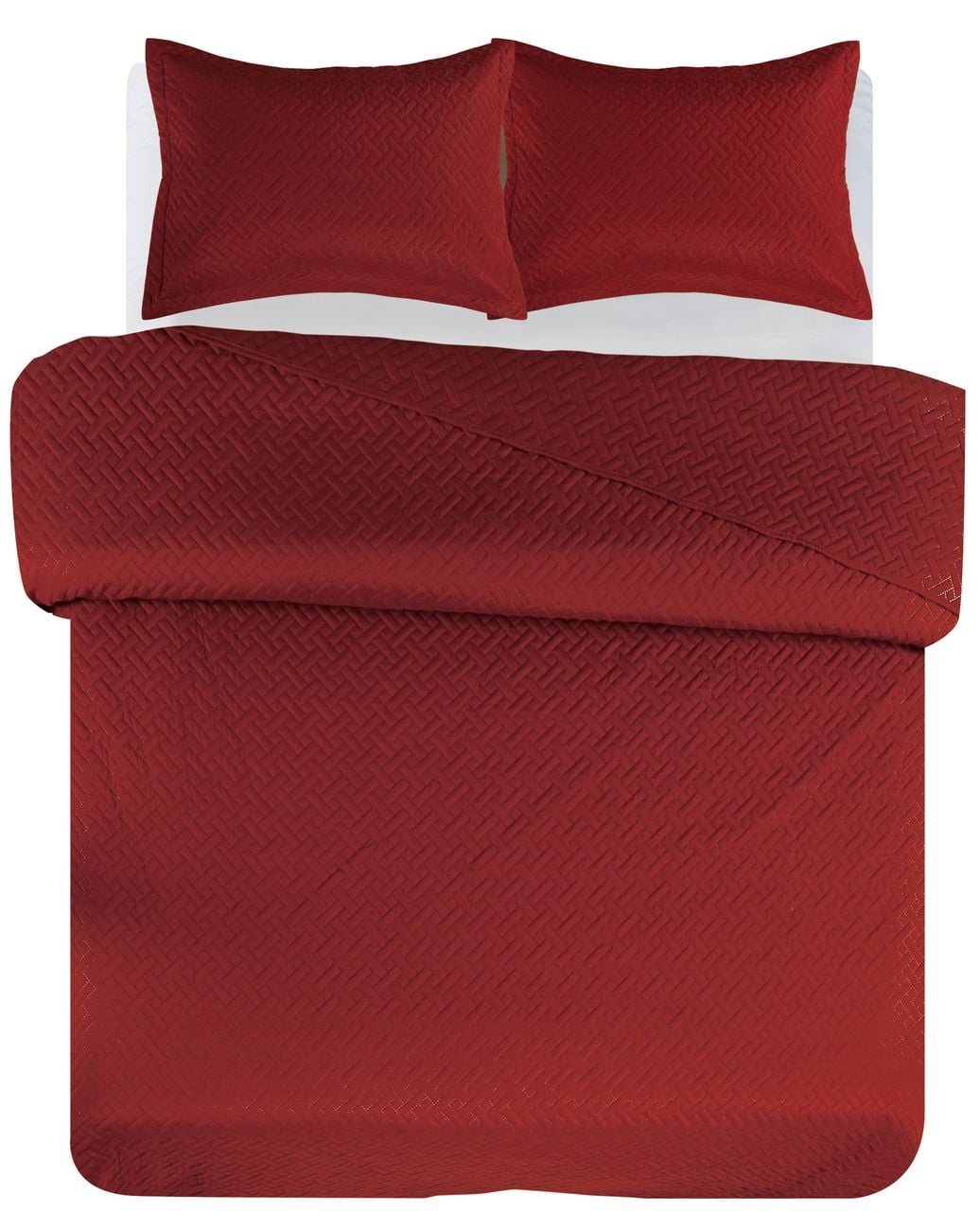 Legacy Decor 3 PCS Squared Stitched Pinsonic Reversible All Season Bedspread Quilt Coverlet Oversized, Queen Size, Brick Color