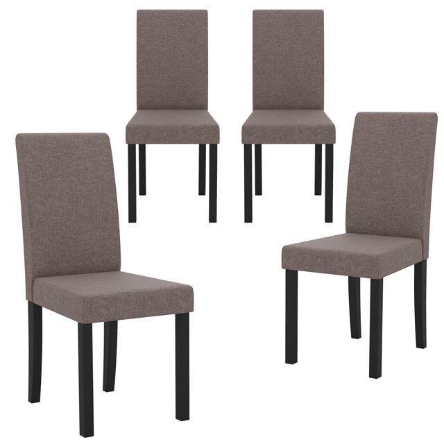 Gymax Dining Chair Set of 4 Fabric Upholstered Rubber Wood Legs Side Armless Brown