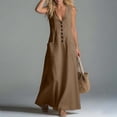 thumbnail image 6 of Tumotour Summer Maxi Dress For Women'S V-Neck Button Flowy A-Line Dress T-Shirt Long Dress Buttoned Beach Sleeveless Sundress, 6 of 7