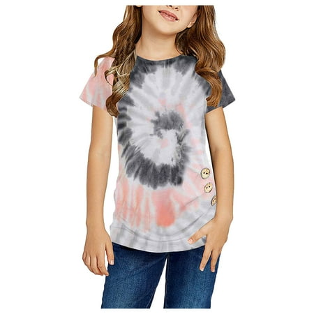 

Baby Girls Printed Sleeve T-Shirt Ruffles Tops Rainbow Short Tie-Dyed Tops