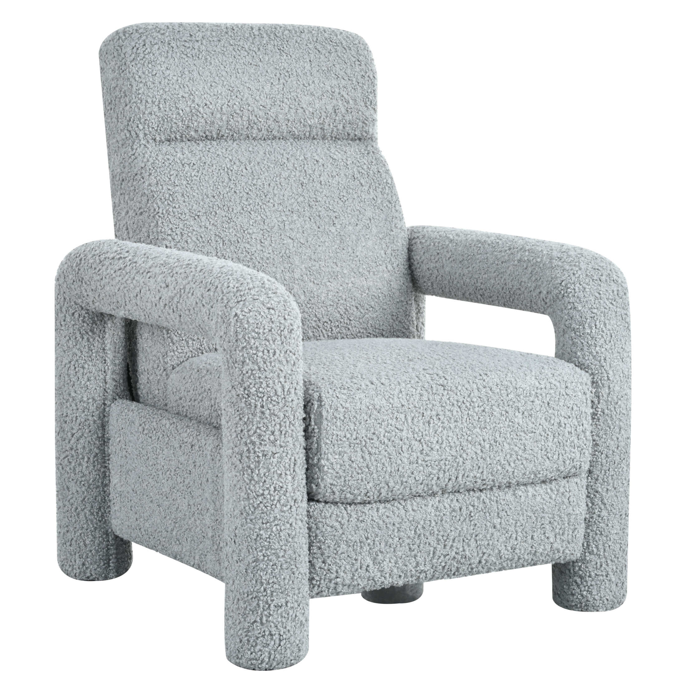 Quillson Modern Upholstered Teddy Fabric Push Back Recliner, Light Grey