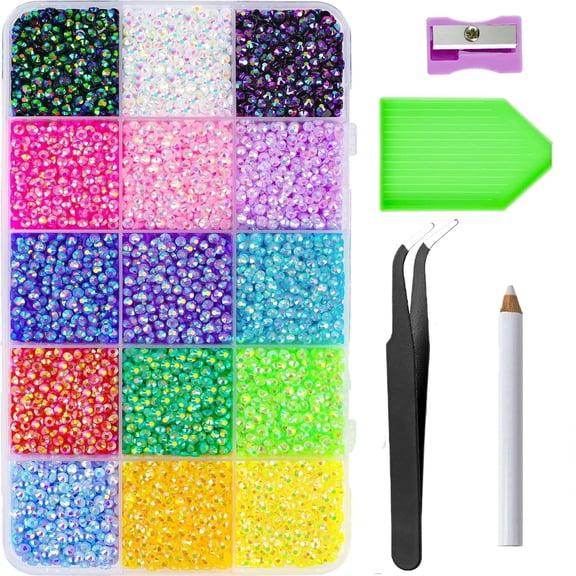 Multicolor 3mm Flatback Crystal Nail Rhinestones 18000Pcs, Rainbow Gems for Nail Art Clothes Shoes DIY Crafts