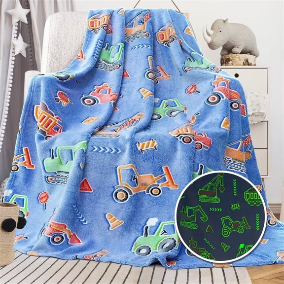 Glow in The Dark Star &Heart Blanket Gifts for Girls&Boys Kids Throw Blue Luminous Blanket Soft Flannel Blanket Toys for 1-10 Year Old Girls&Boys,Thanksgiving Christmas Birthday Gifts