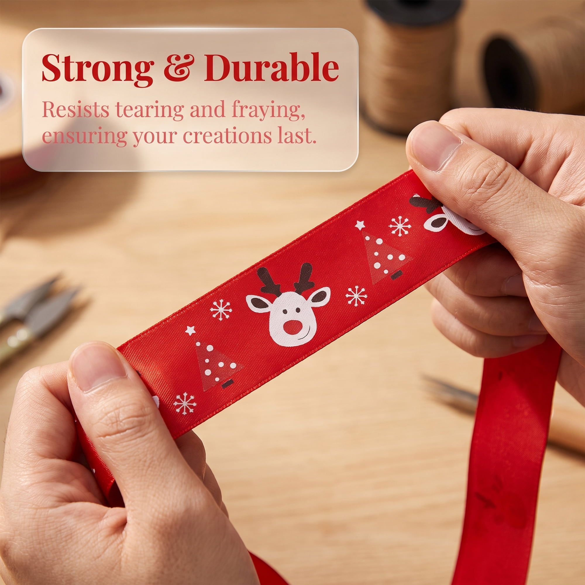 Unique Bargains Premium Fabric Ribbon for Gift Wrapping Red Reindeer Pattern 5.5 Yard