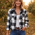 thumbnail image 5 of Womens Plaid Flannel Shacket Button Front Lapel Collar Long Sleeve Cropped Jacket with Chest Pockets S, 5 of 8