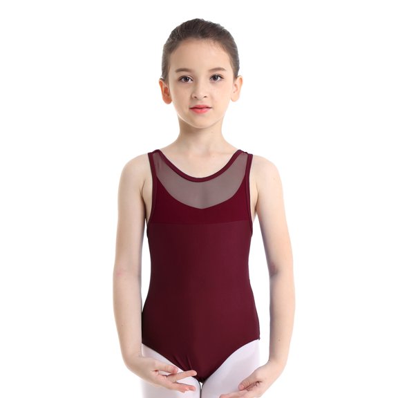 MSemis Girls Cross Back Mesh Splice Leotard Gymnastics Ballet Dance Bodysuit