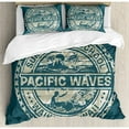 thumbnail image 3 of Modern Duvet Cover Set Twin Size, Pacific Waves Surf Camp and School Hawaii Logo Motif with Artsy Effects Design, Decorative 2 Piece Bedding Set with 1 Pillow Sham, Khaki Slate Blue, by Ambesonne, 3 of 3