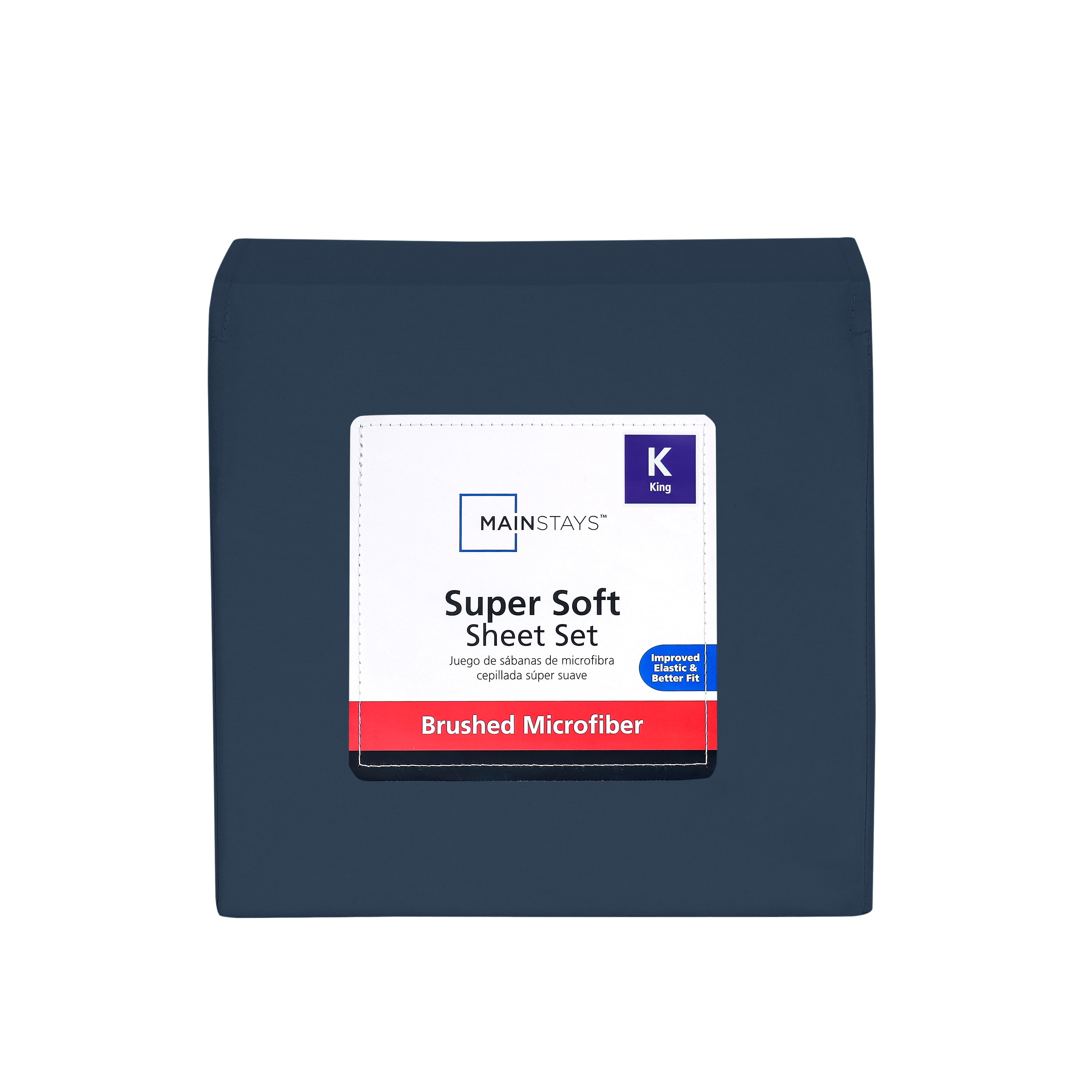 Mainstays Super Soft Brushed Microfiber Bed Sheet Set, Navy Blue, King, 4 Piece