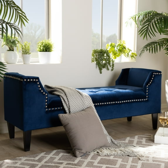 Skyline Decor Royal Blue Velvet Fabric Upholstered Espresso Finished Wood Bench