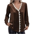 thumbnail image 1 of Karight Vintage Velvet Tops for Women Dressy Casual V Neck Lace Trim Shirts Elegant Long Sleeve Tunic Fashion Top, 1 of 4